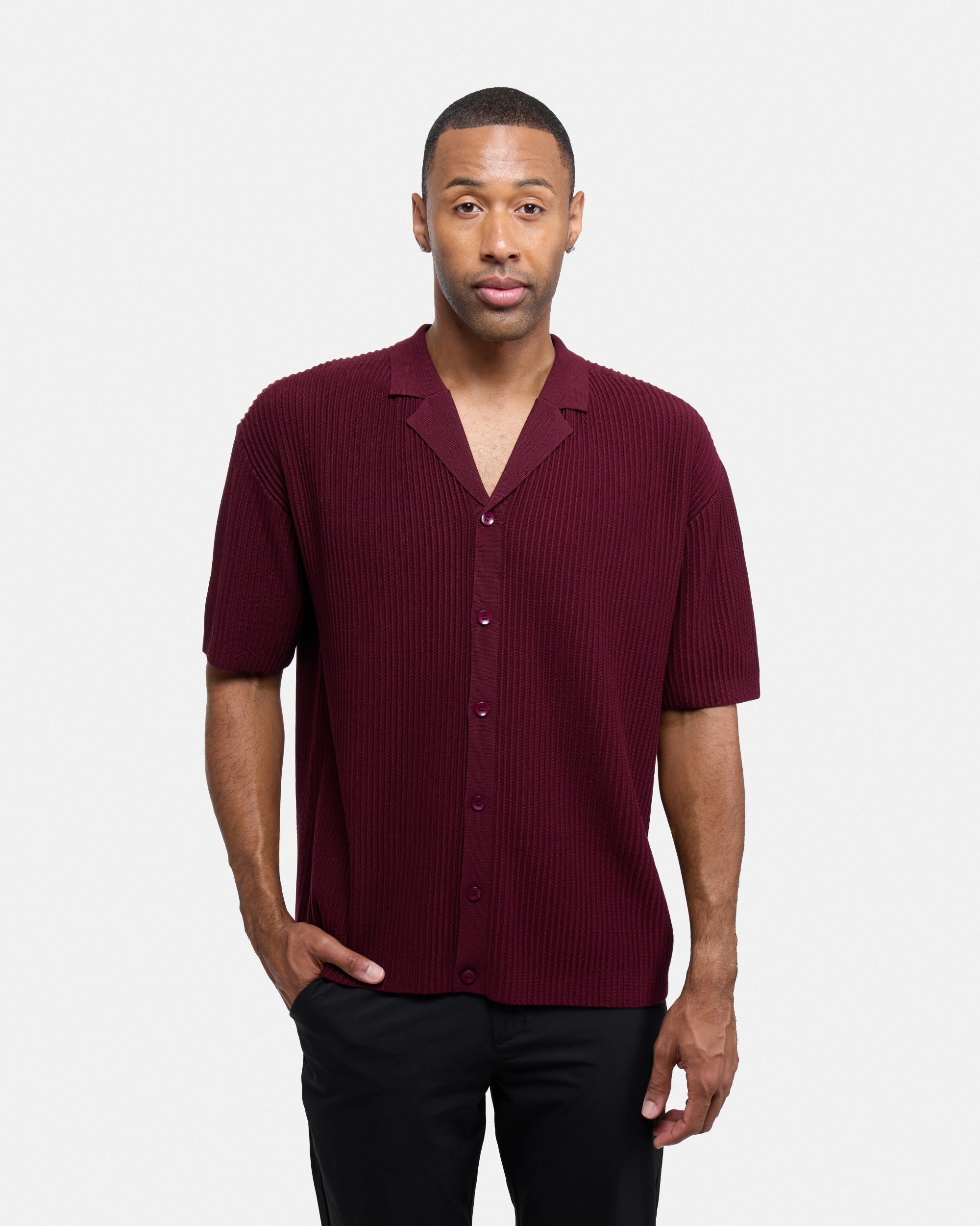 #XRTP8100642 Vertical Ottoman Camp Collar Sweater Polo