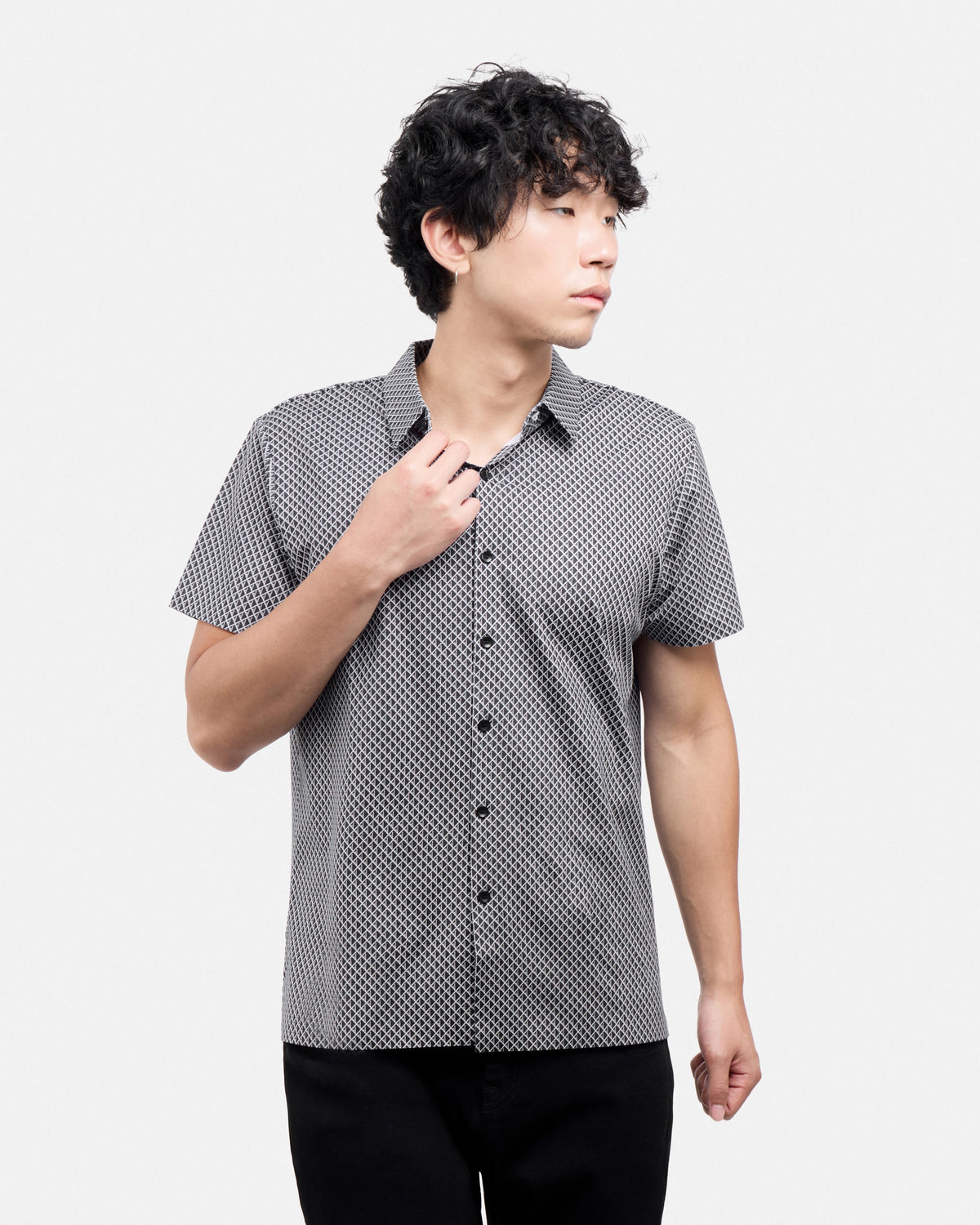 #XRTPM8101739 Diamond Line Printed Short Sleeve Button-Up Shirt-thumbmail-4