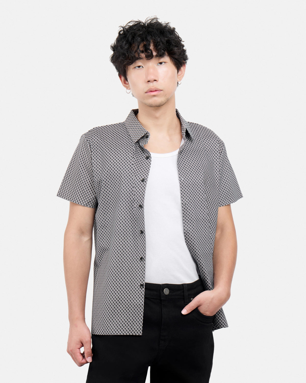 #XRTPM8101739 Diamond Line Printed Short Sleeve Button-Up Shirt-thumbmail-5