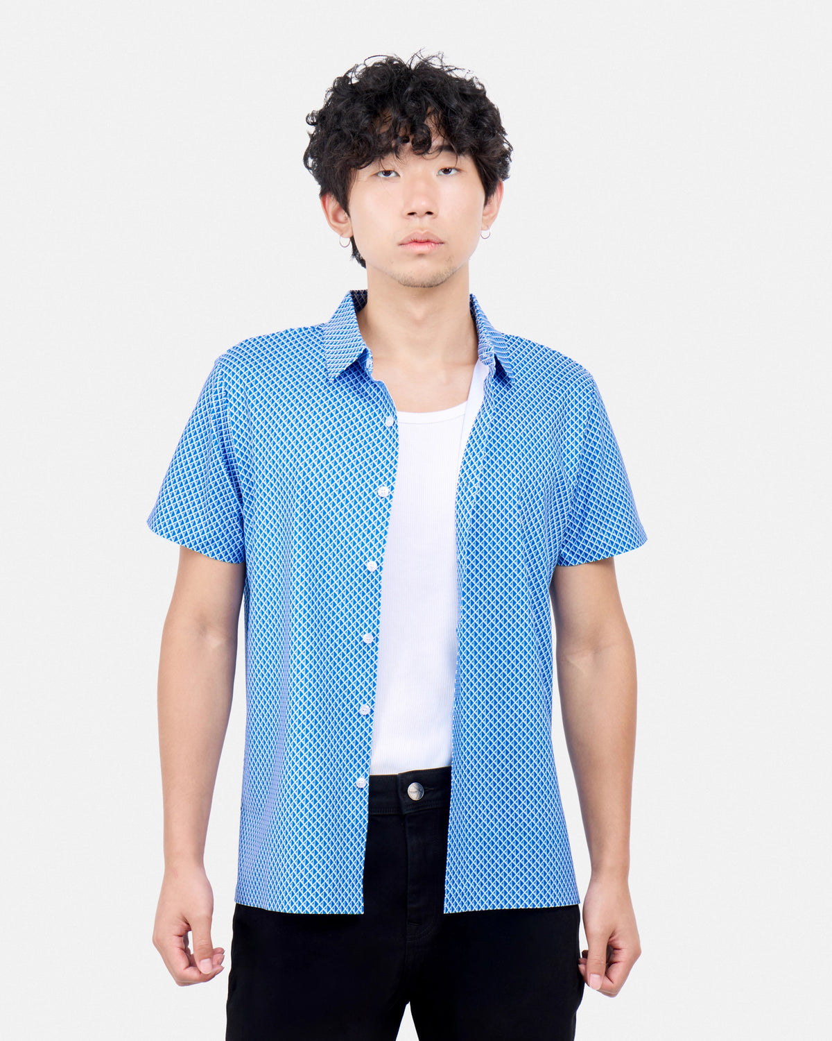 #XRTPM8101739 Diamond Line Printed Short Sleeve Button-Up Shirt-thumbmail-9