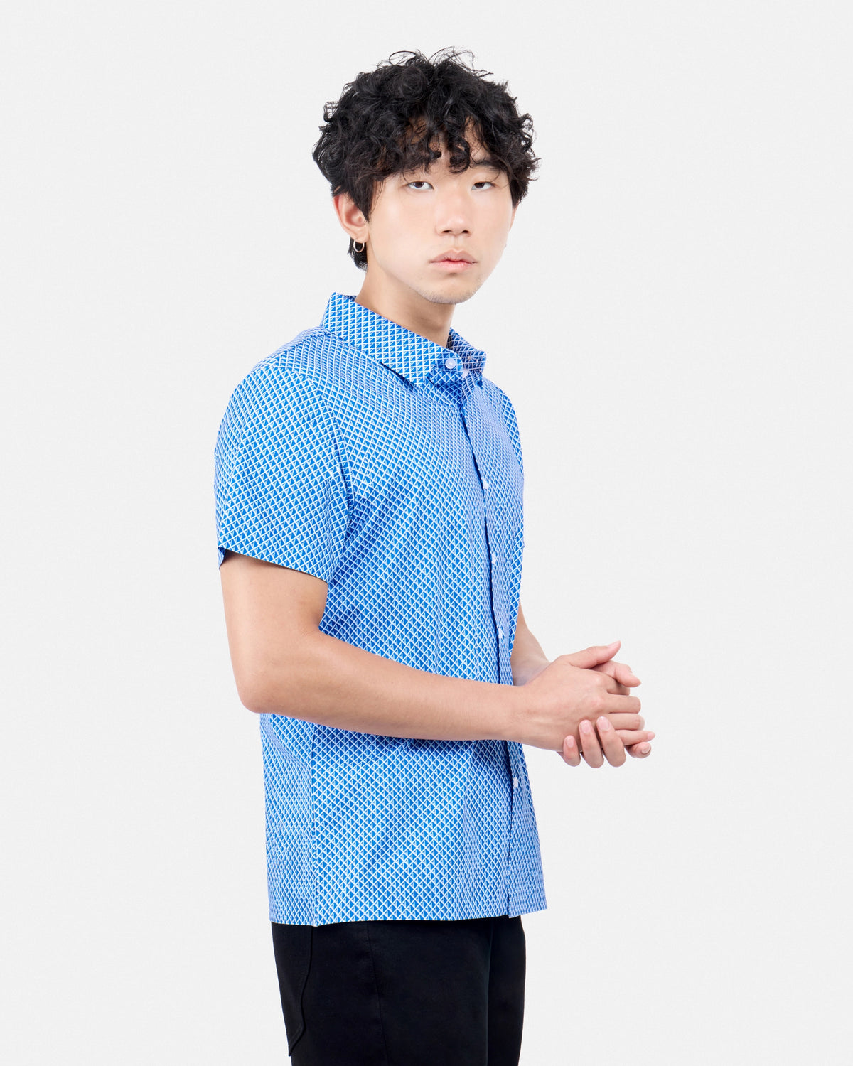 #XRTPM8101739 Diamond Line Printed Short Sleeve Button-Up Shirt-thumbmail-11