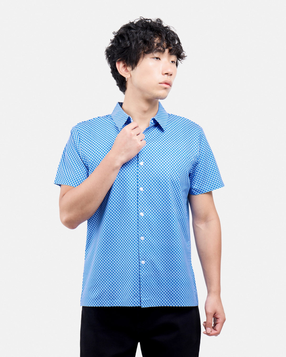 #XRTPM8101739 Diamond Line Printed Short Sleeve Button-Up Shirt-thumbmail-12