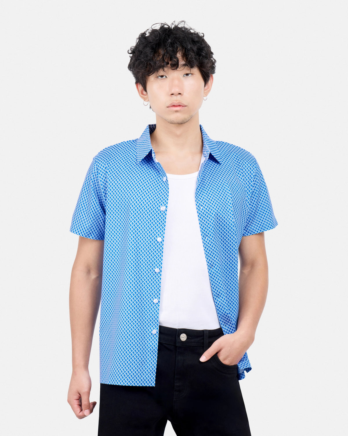 #XRTPM8101739 Diamond Line Printed Short Sleeve Button-Up Shirt-thumbmail-13