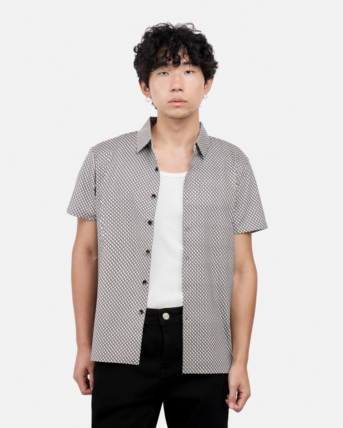#XRTPM8101739 Diamond Line Printed Short Sleeve Button-Up Shirt-thumbmail-17