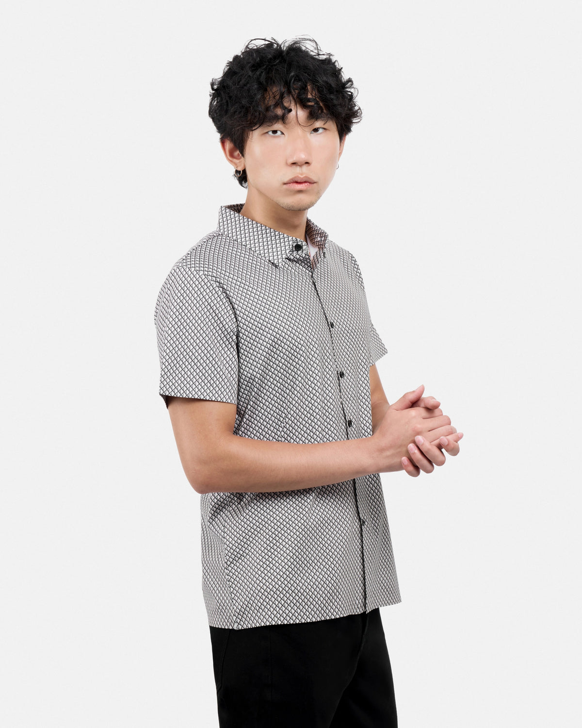 #XRTPM8101739 Diamond Line Printed Short Sleeve Button-Up Shirt-thumbmail-19