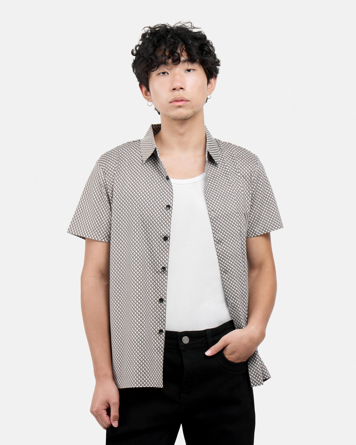 #XRTPM8101739 Diamond Line Printed Short Sleeve Button-Up Shirt-thumbmail-21