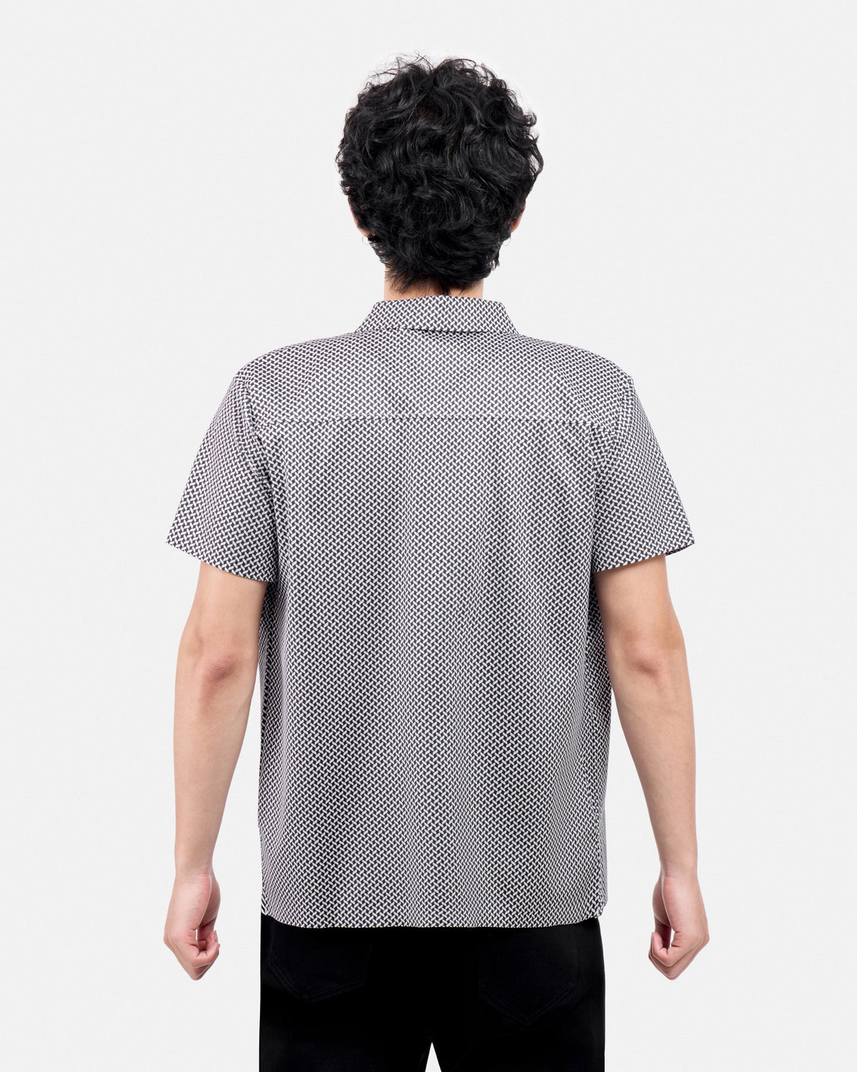 #XRTPM8101740 Herringbone Printed Short Sleeve Button-Up Shirt-thumbmail-2