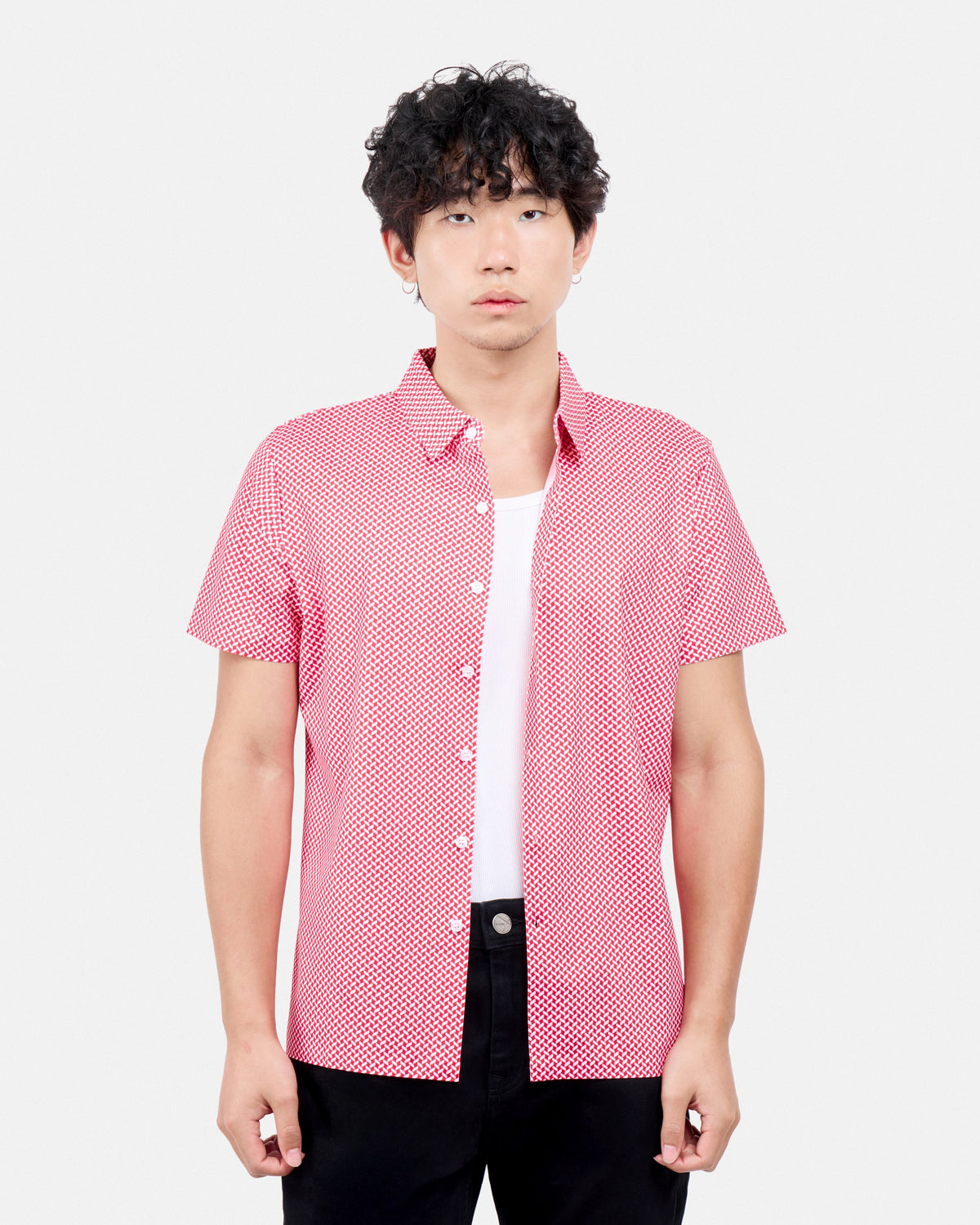 #XRTPM8101740 Herringbone Printed Short Sleeve Button-Up Shirt-thumbmail-9