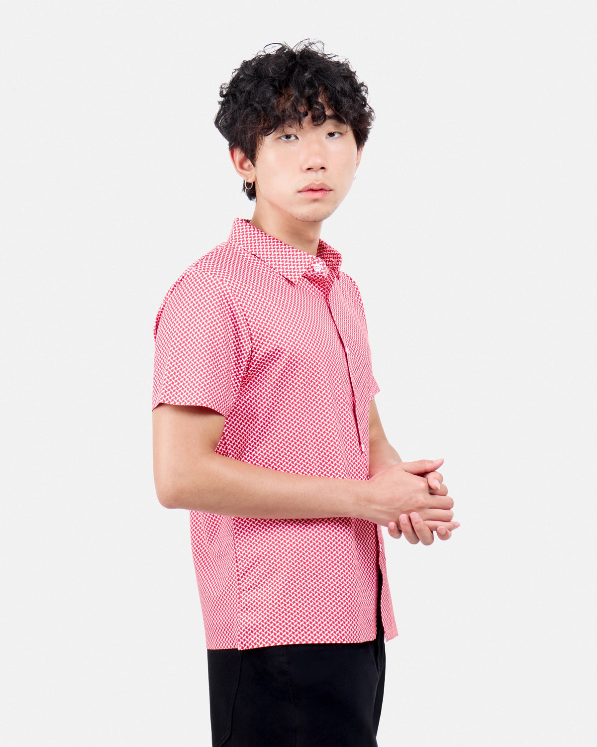 #XRTPM8101740 Herringbone Printed Short Sleeve Button-Up Shirt-thumbmail-11