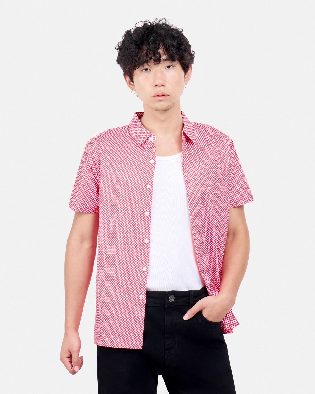 #XRTPM8101740 Herringbone Printed Short Sleeve Button-Up Shirt-thumbmail-13