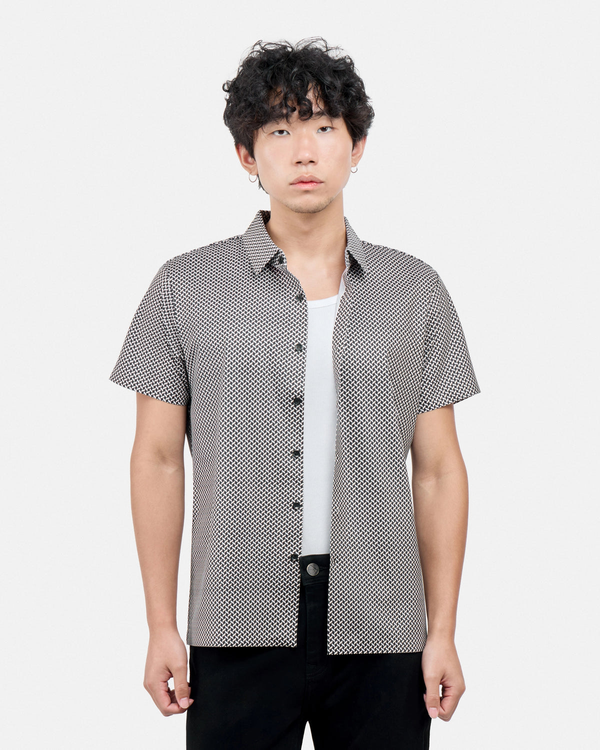 #XRTPM8101740 Herringbone Printed Short Sleeve Button-Up Shirt-thumbmail-17