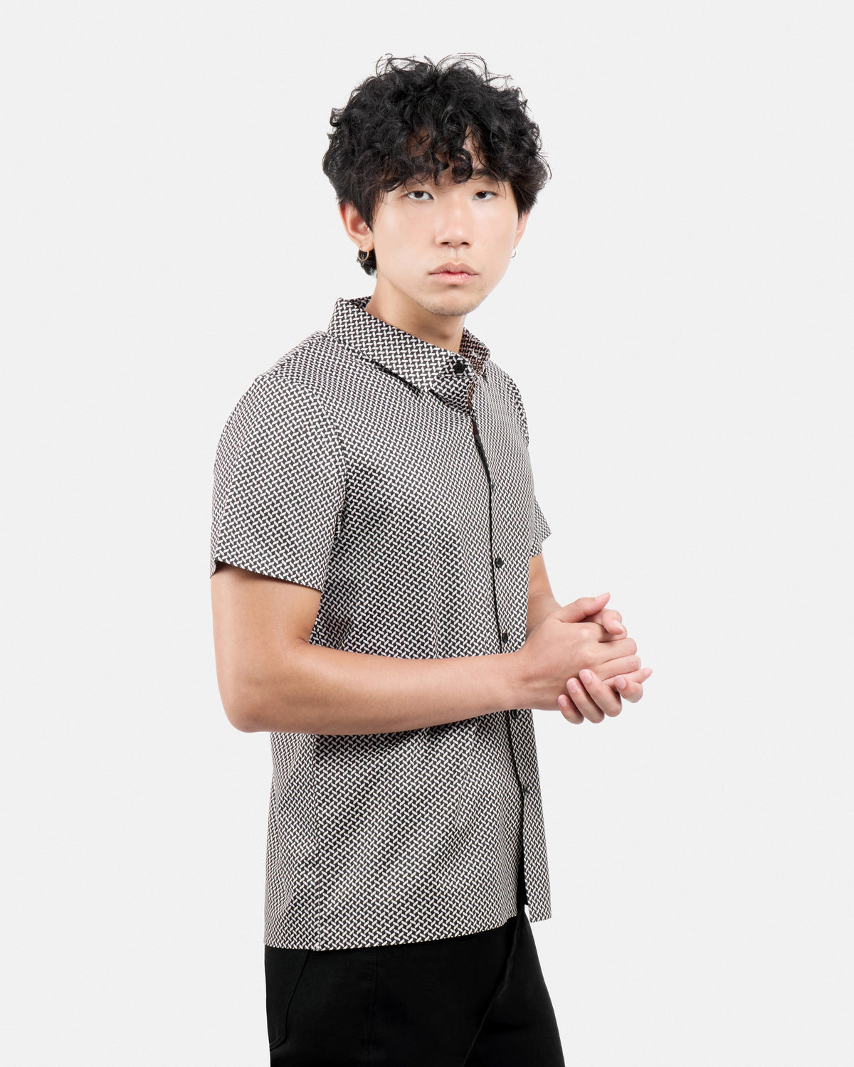 #XRTPM8101740 Herringbone Printed Short Sleeve Button-Up Shirt-thumbmail-19