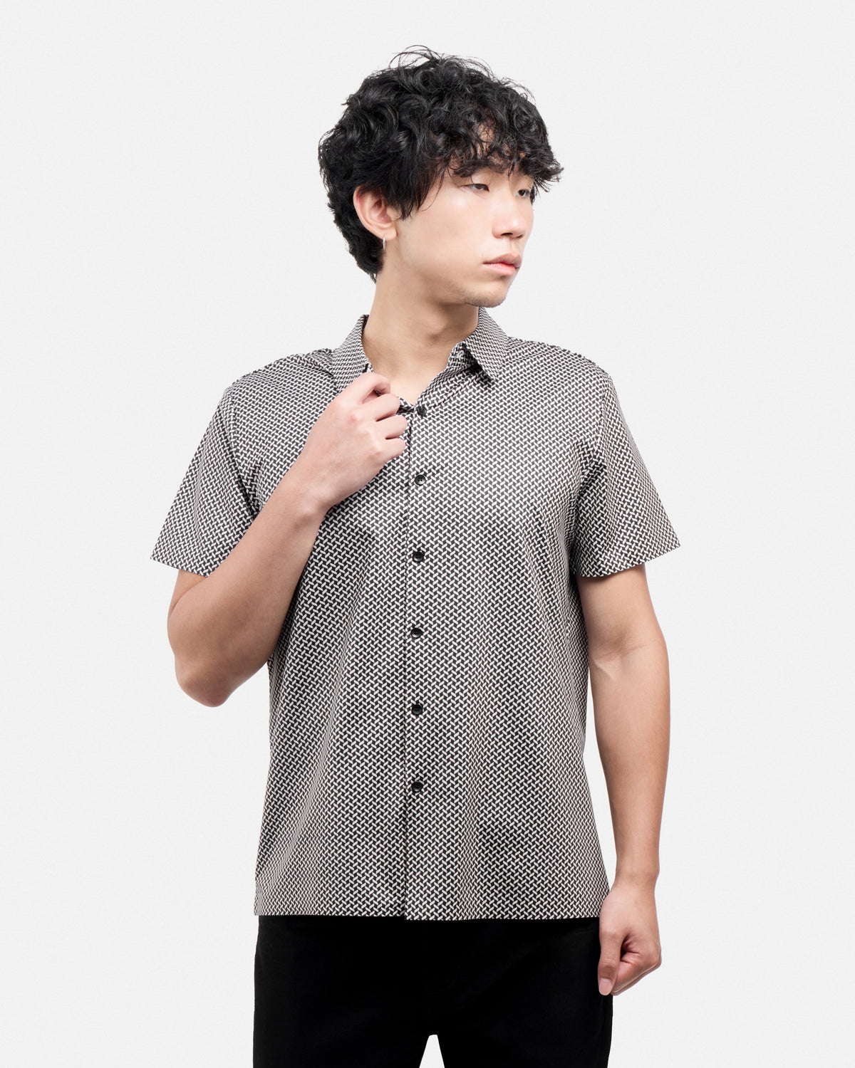 #XRTPM8101740 Herringbone Printed Short Sleeve Button-Up Shirt-thumbmail-20