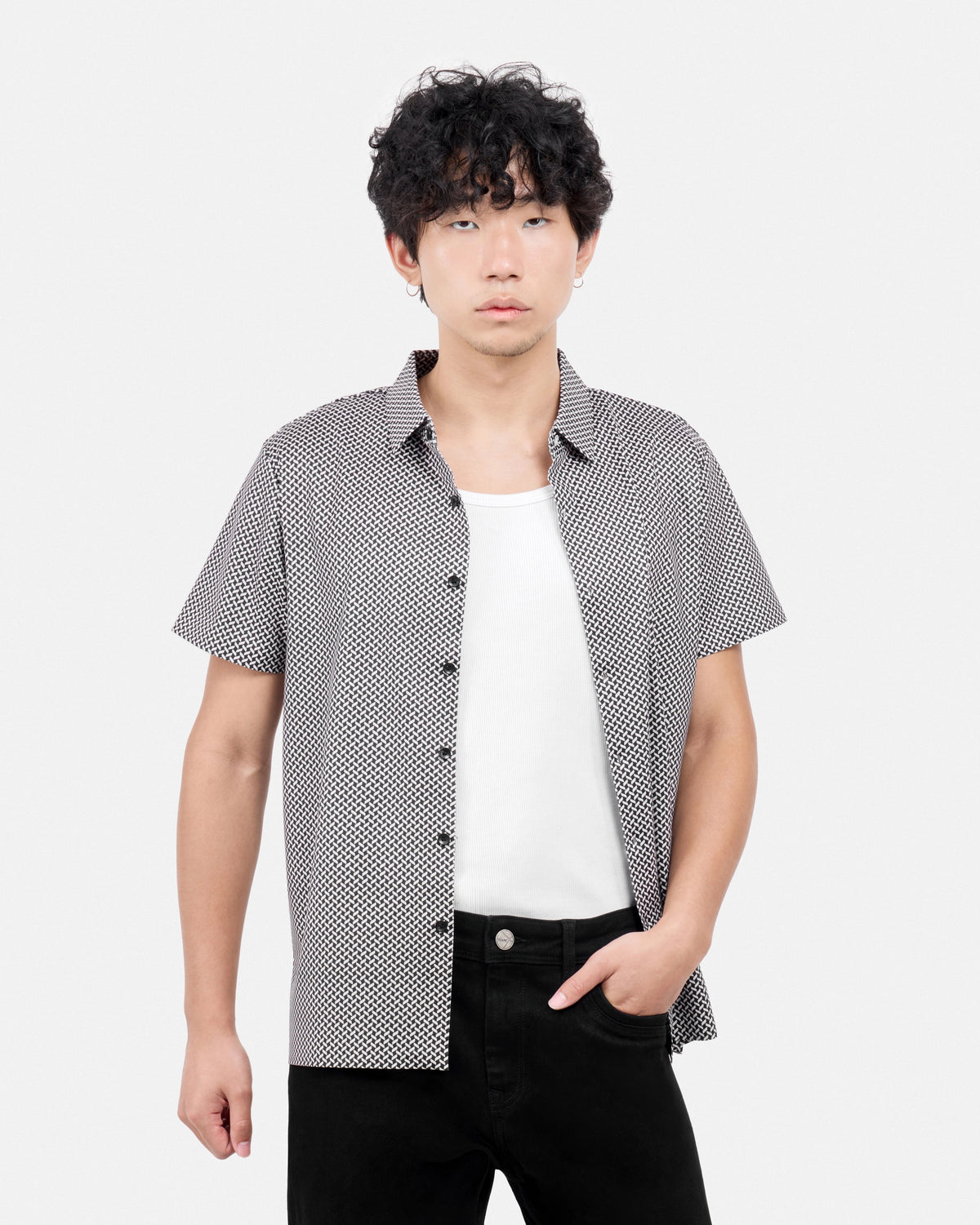 #XRTPM8101740 Herringbone Printed Short Sleeve Button-Up Shirt-thumbmail-21