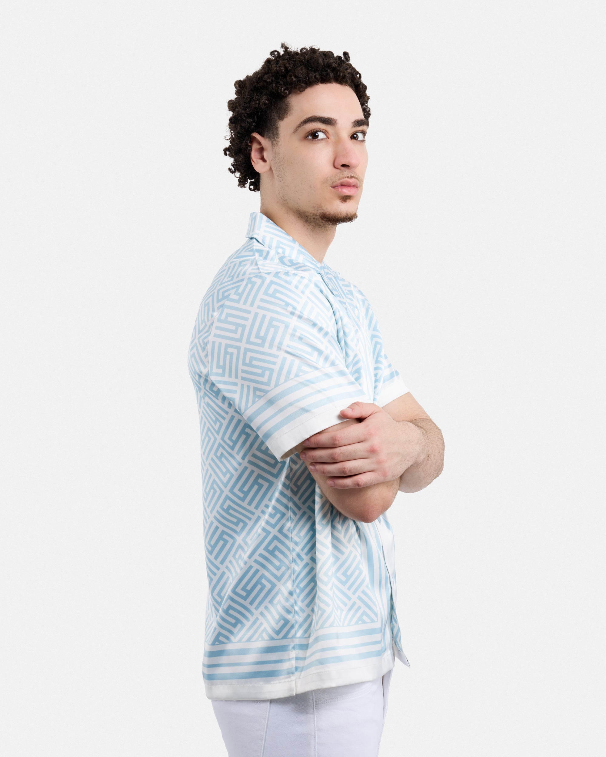 Men's Stripe Border Camp Collar Woven Shirt-thumbmail-43