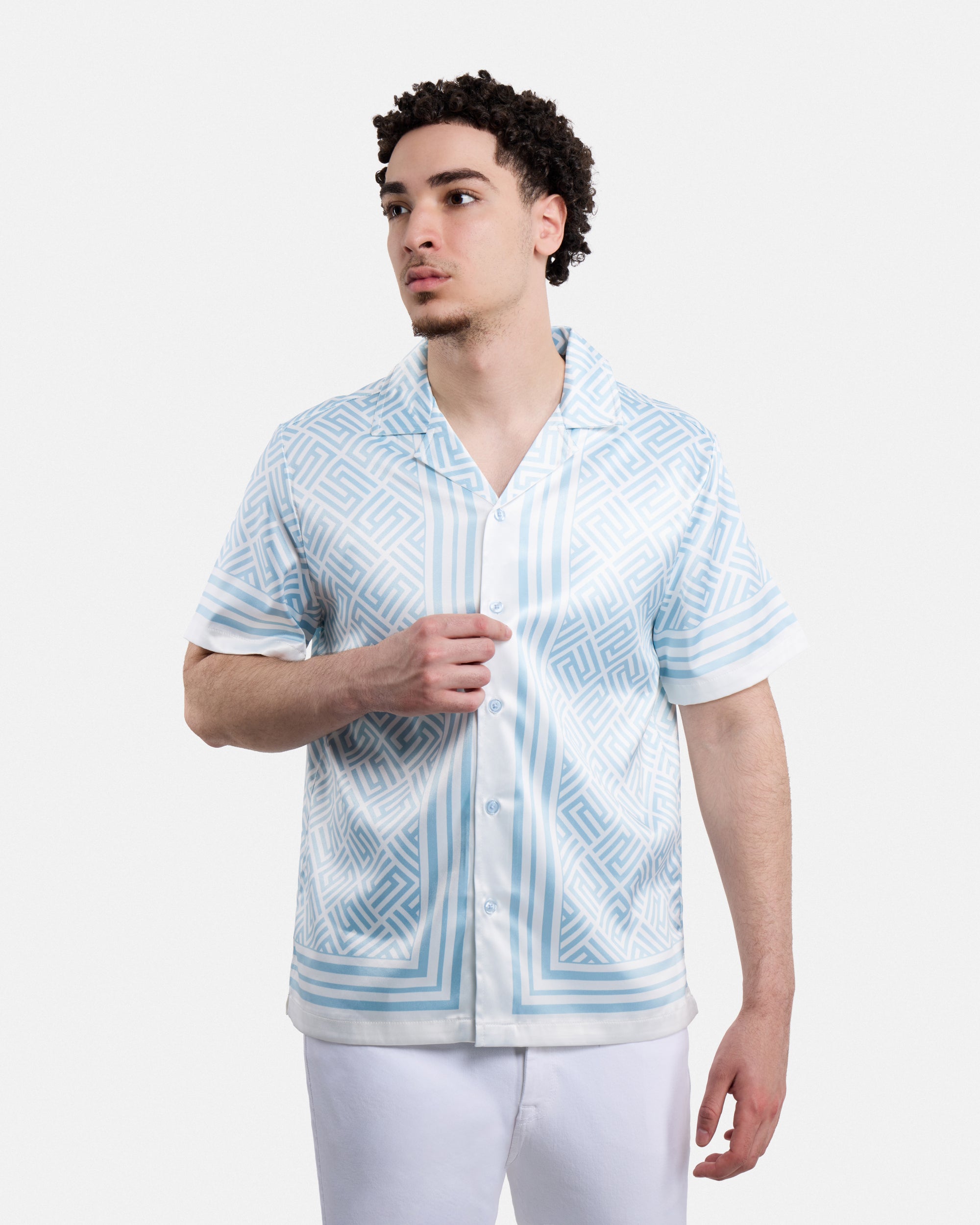 Men's Stripe Border Camp Collar Woven Shirt-thumbmail-44