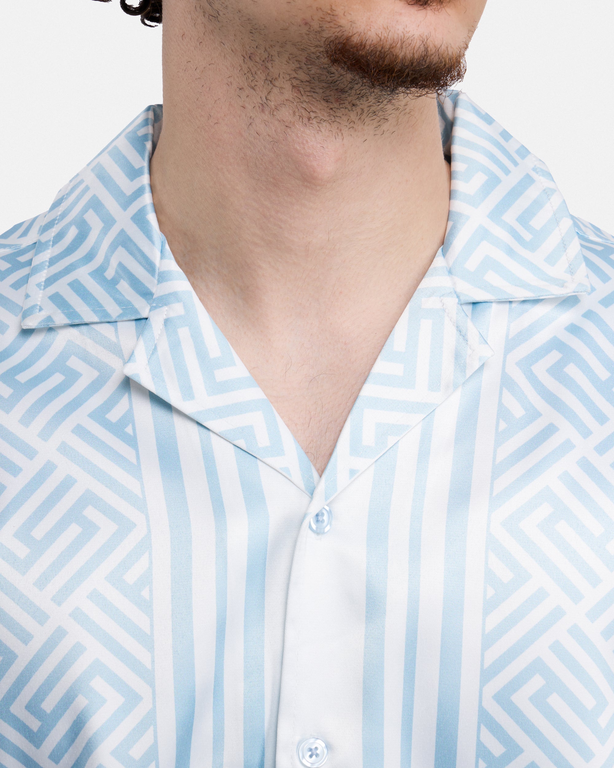 Men's Stripe Border Camp Collar Woven Shirt-thumbmail-46