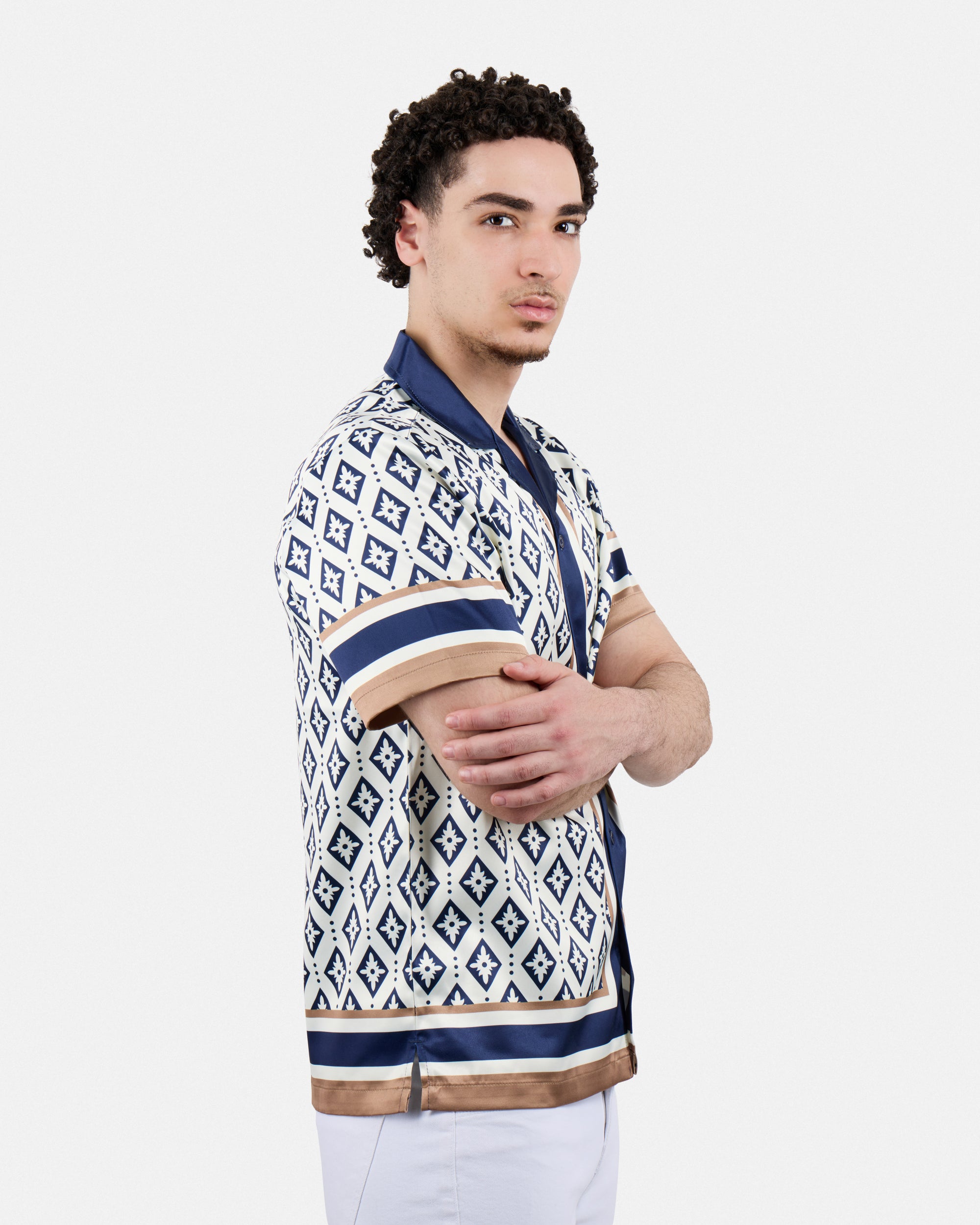 Men's Stripe Border Camp Collar Woven Shirt-thumbmail-27