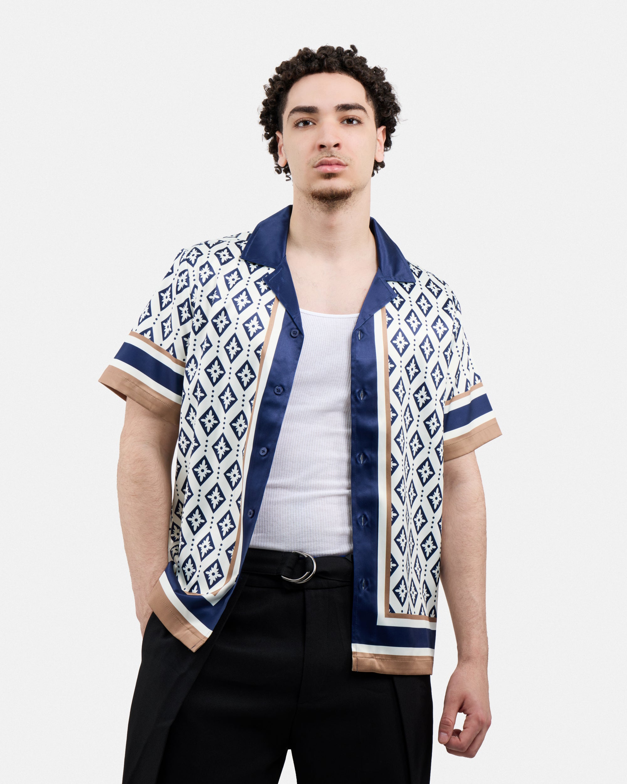 Men's Stripe Border Camp Collar Woven Shirt-thumbmail-29