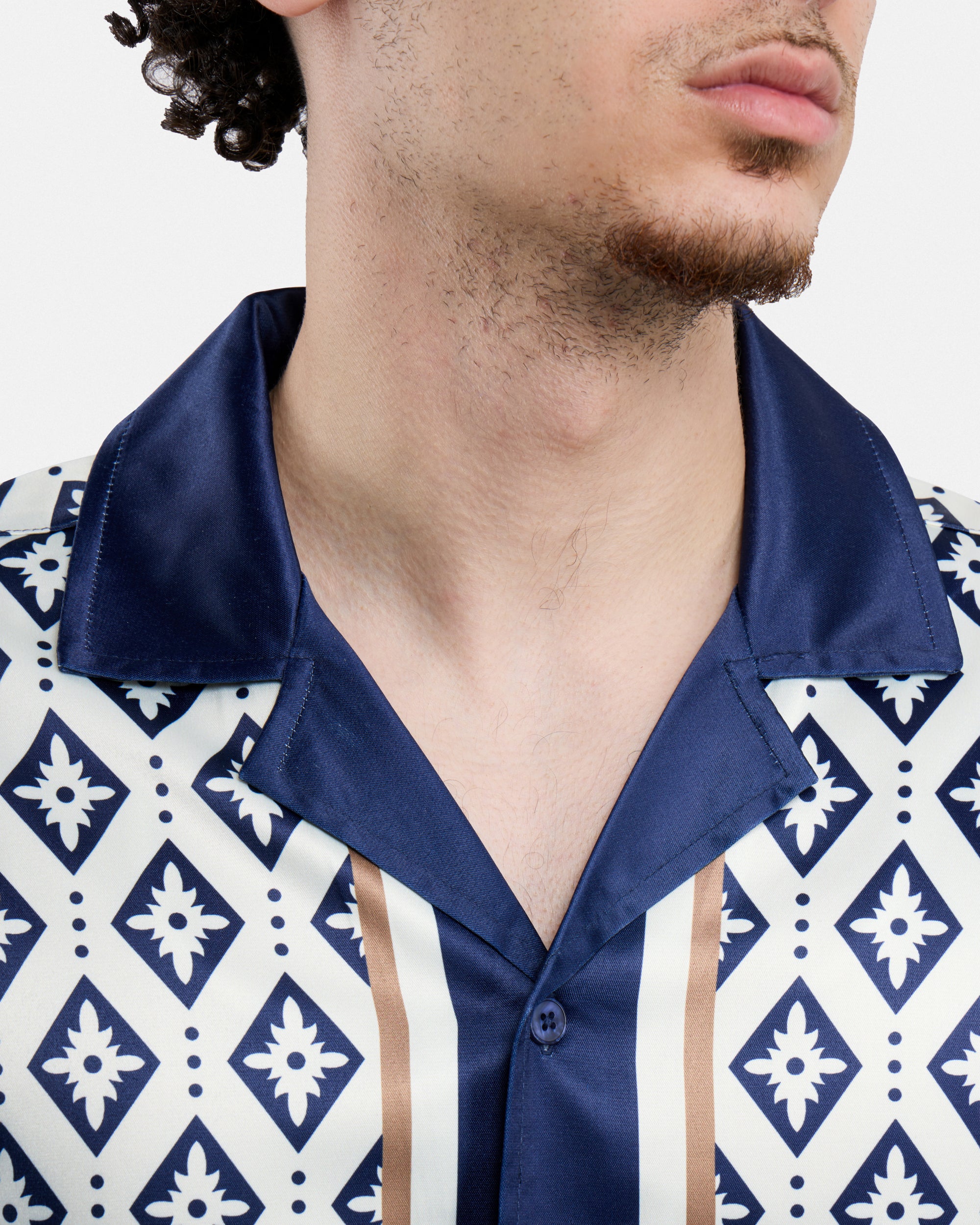 Men's Stripe Border Camp Collar Woven Shirt-thumbmail-30