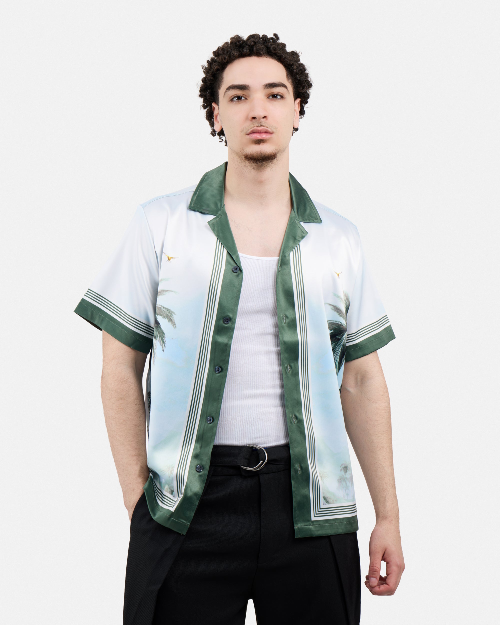 Men's Stripe Border Camp Collar Woven Shirt-thumbmail-21
