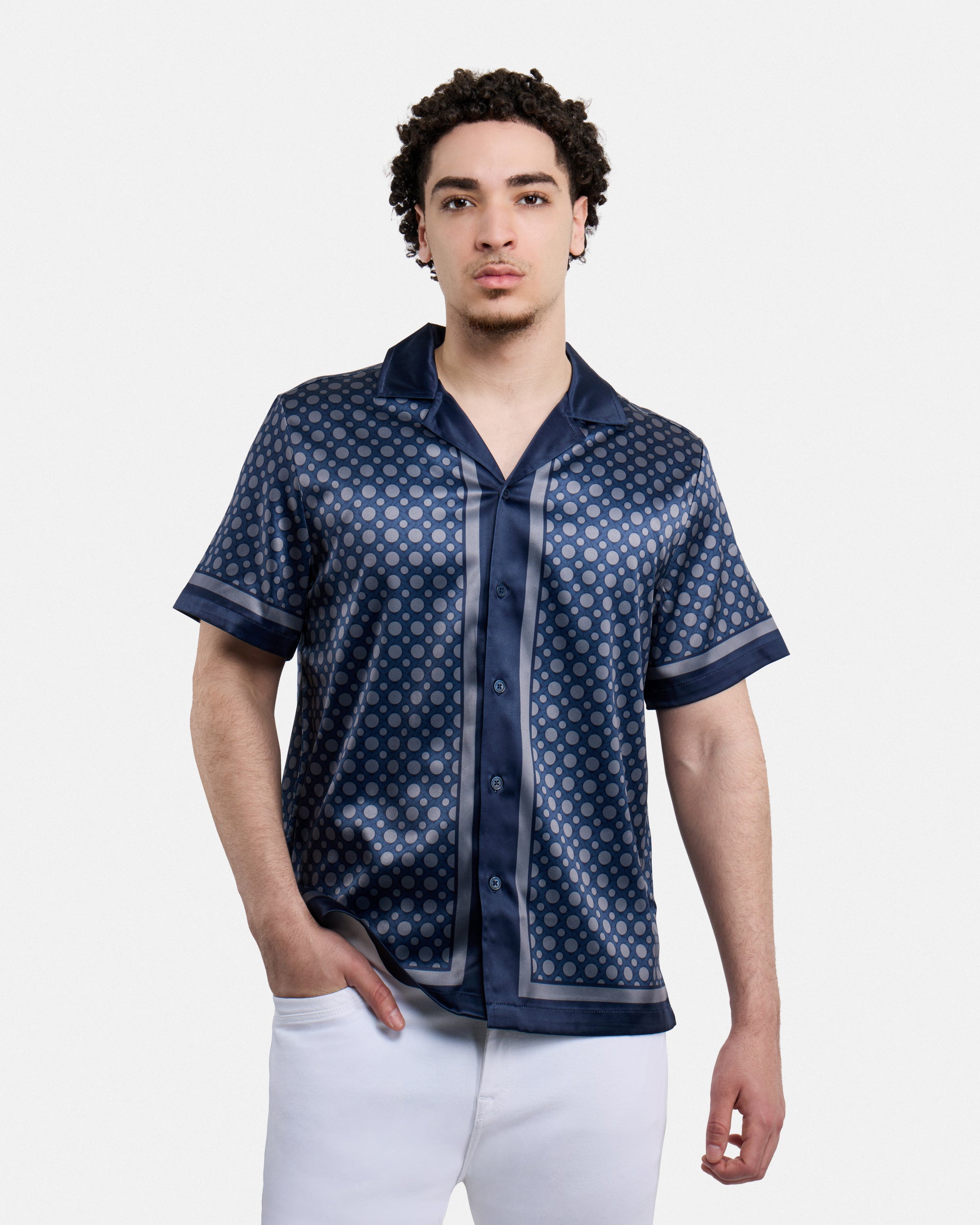 Men's Stripe Border Camp Collar Woven Shirt-thumbmail-33