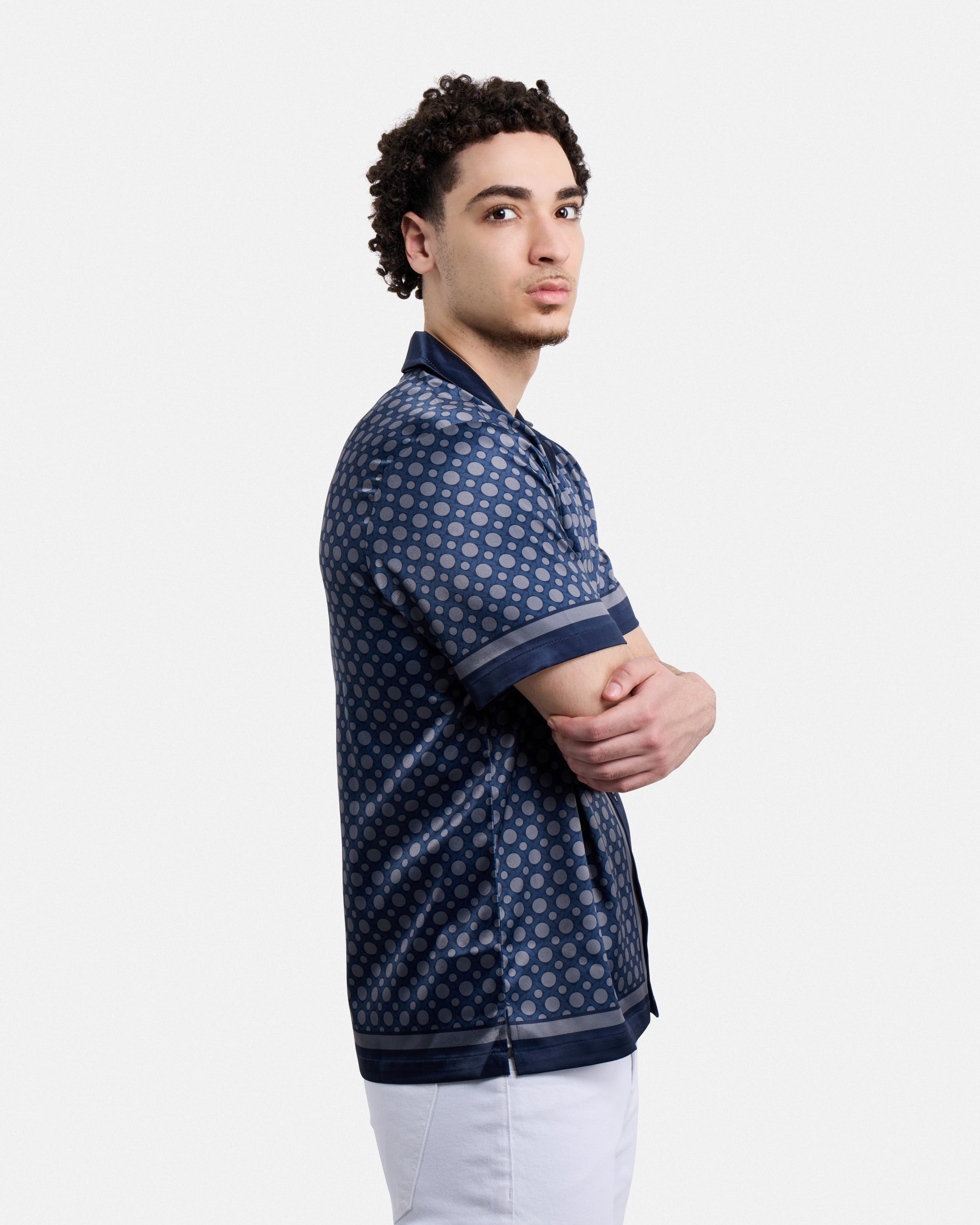 Men's Stripe Border Camp Collar Woven Shirt-thumbmail-35