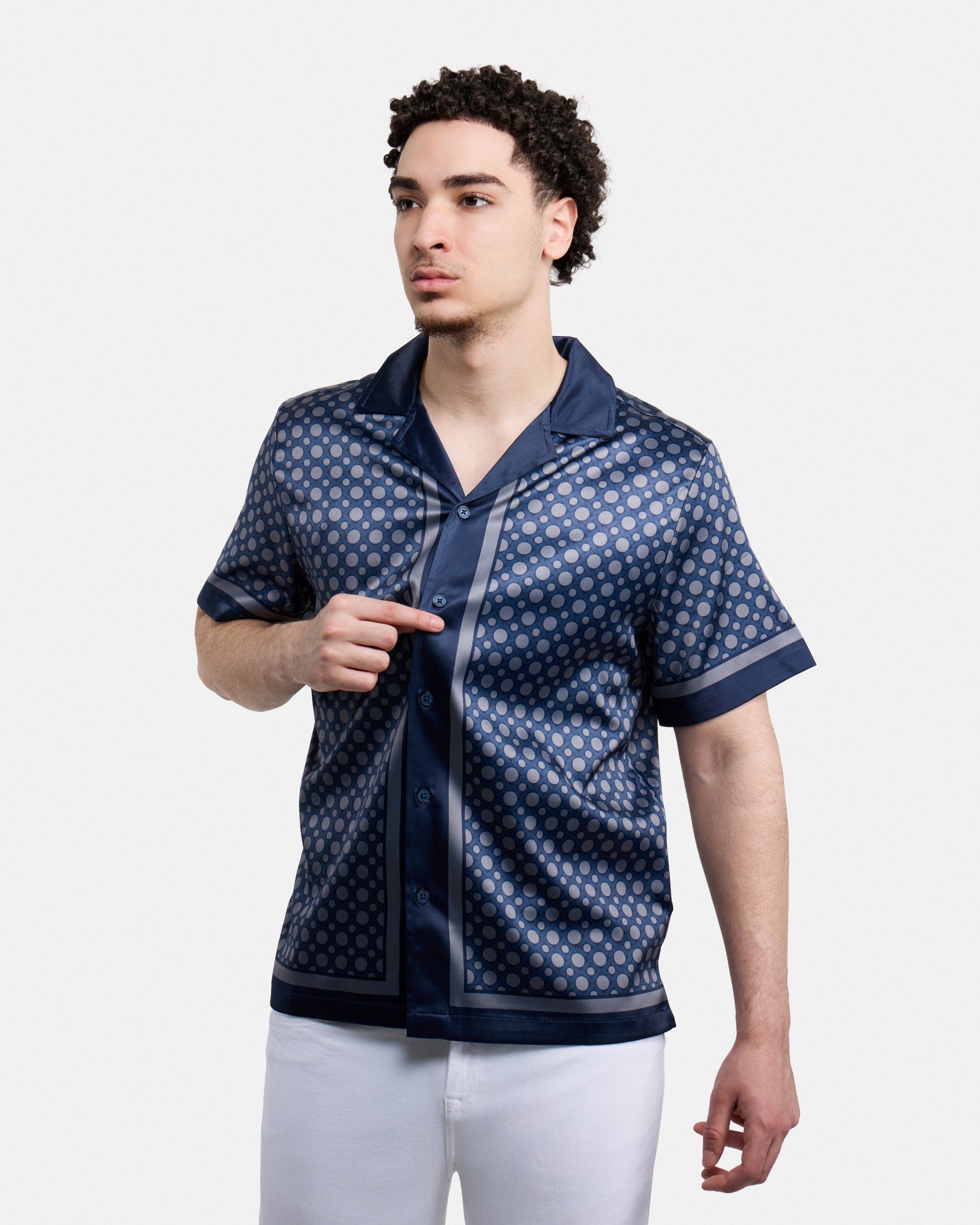 Men's Stripe Border Camp Collar Woven Shirt-thumbmail-36