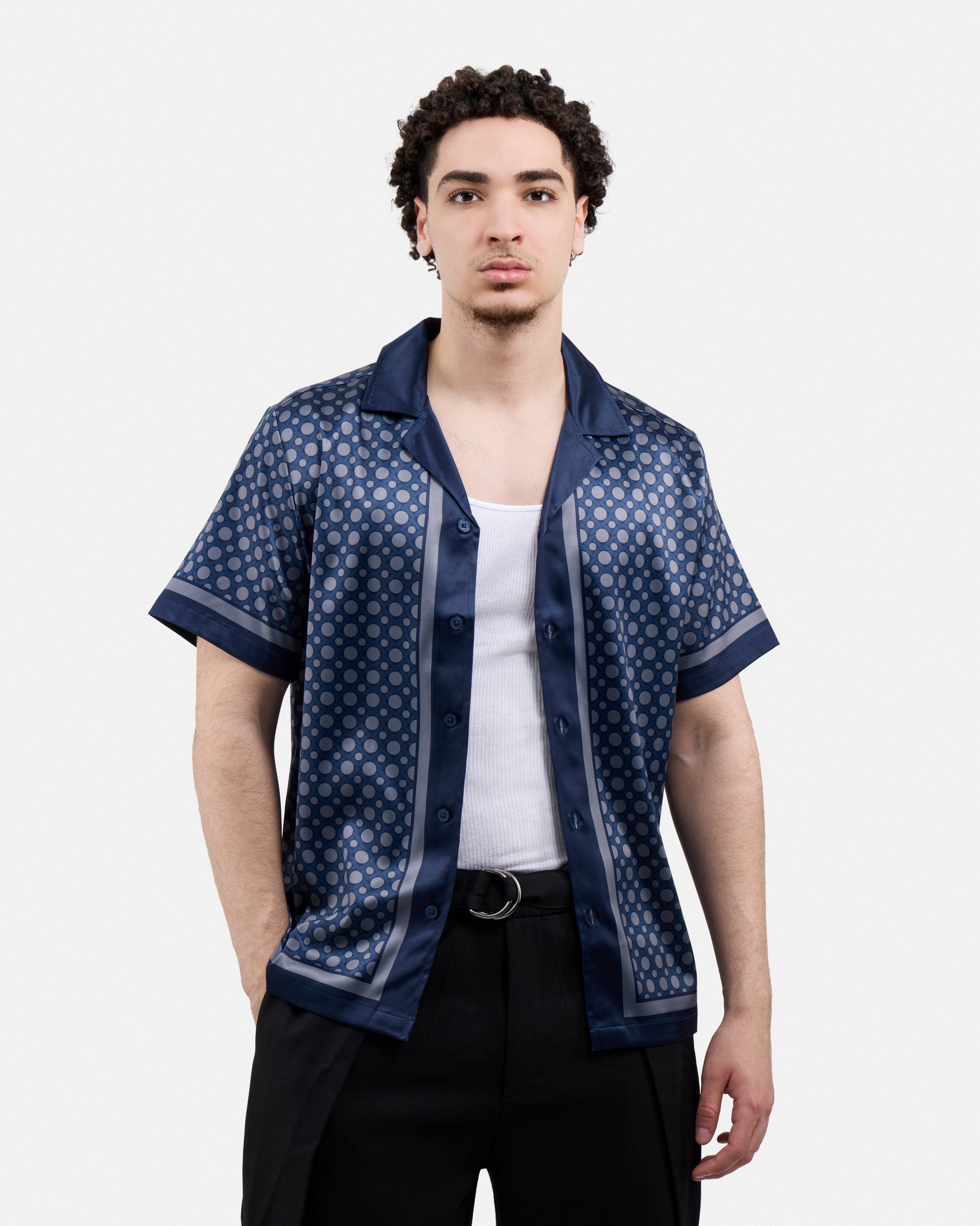 Men's Stripe Border Camp Collar Woven Shirt-thumbmail-37