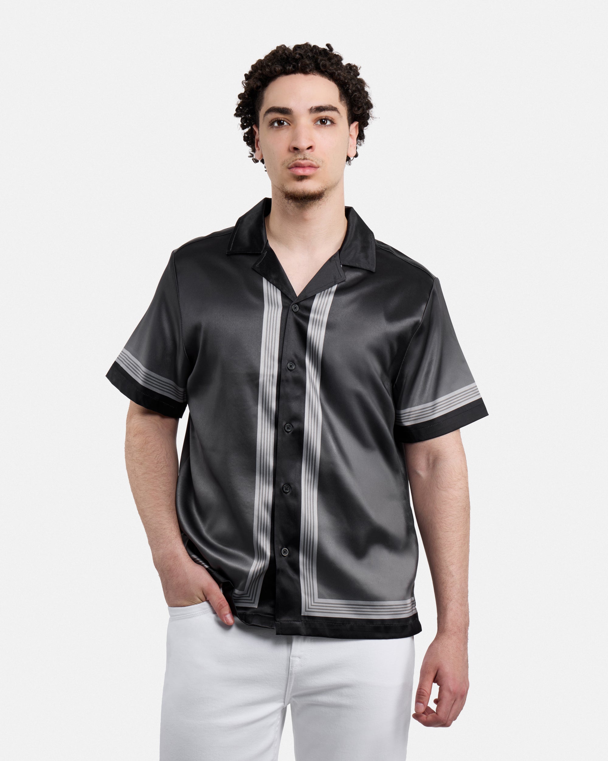 Men's Stripe Border Camp Collar Woven Shirt-thumbmail-1
