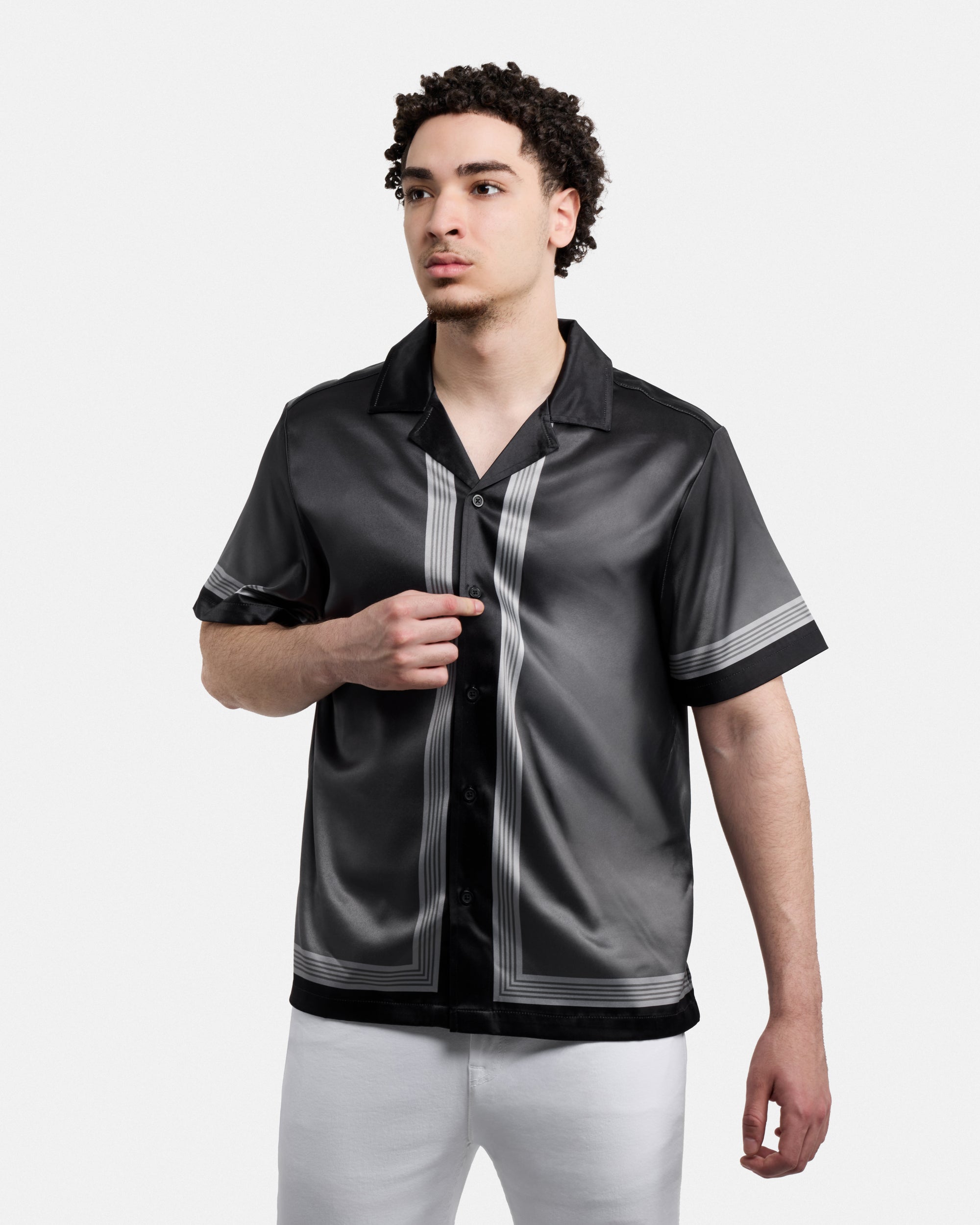 Men's Stripe Border Camp Collar Woven Shirt-thumbmail-4