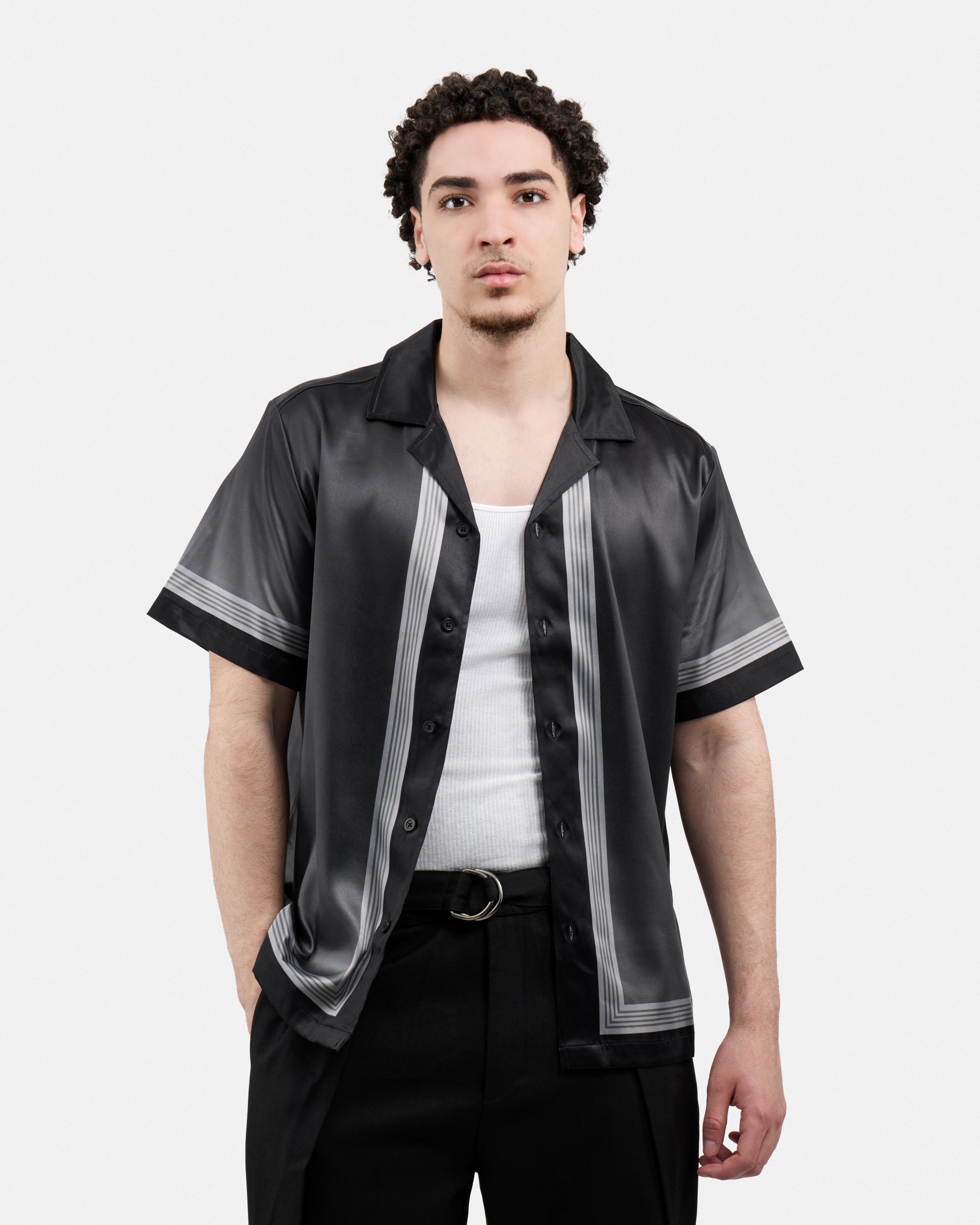 Men's Stripe Border Camp Collar Woven Shirt-thumbmail-5