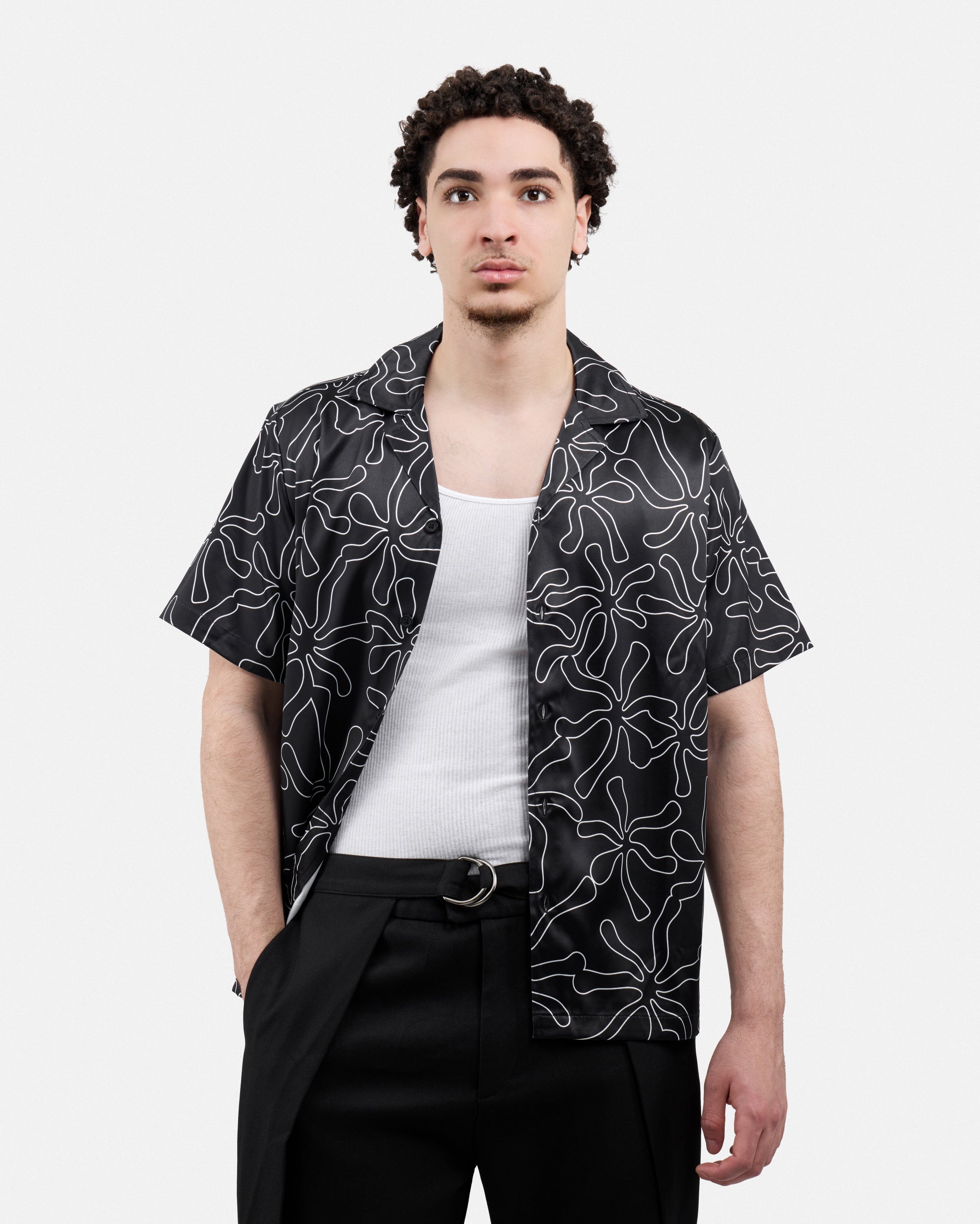 Men's Stripe Border Camp Collar Woven Shirt-thumbmail-53