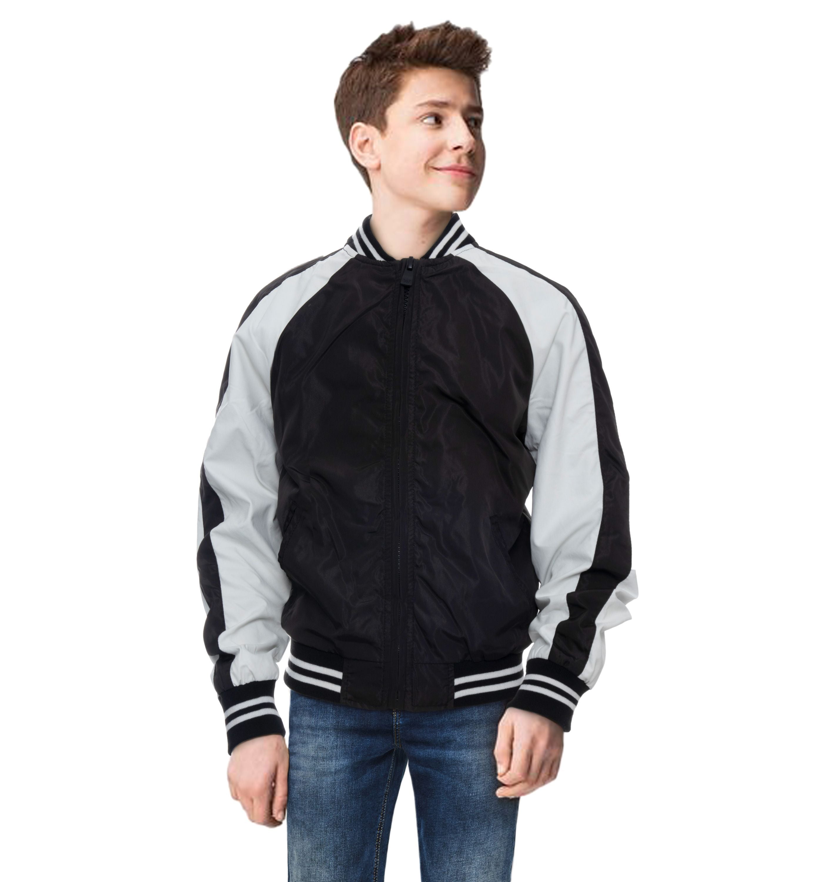 MEN BASEBALL STYLE JACKET- GREY AND OFF WHITE