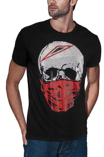 XRay Jeans Heads Or Tails Men's Masked Skull Rhinestone Graphic T