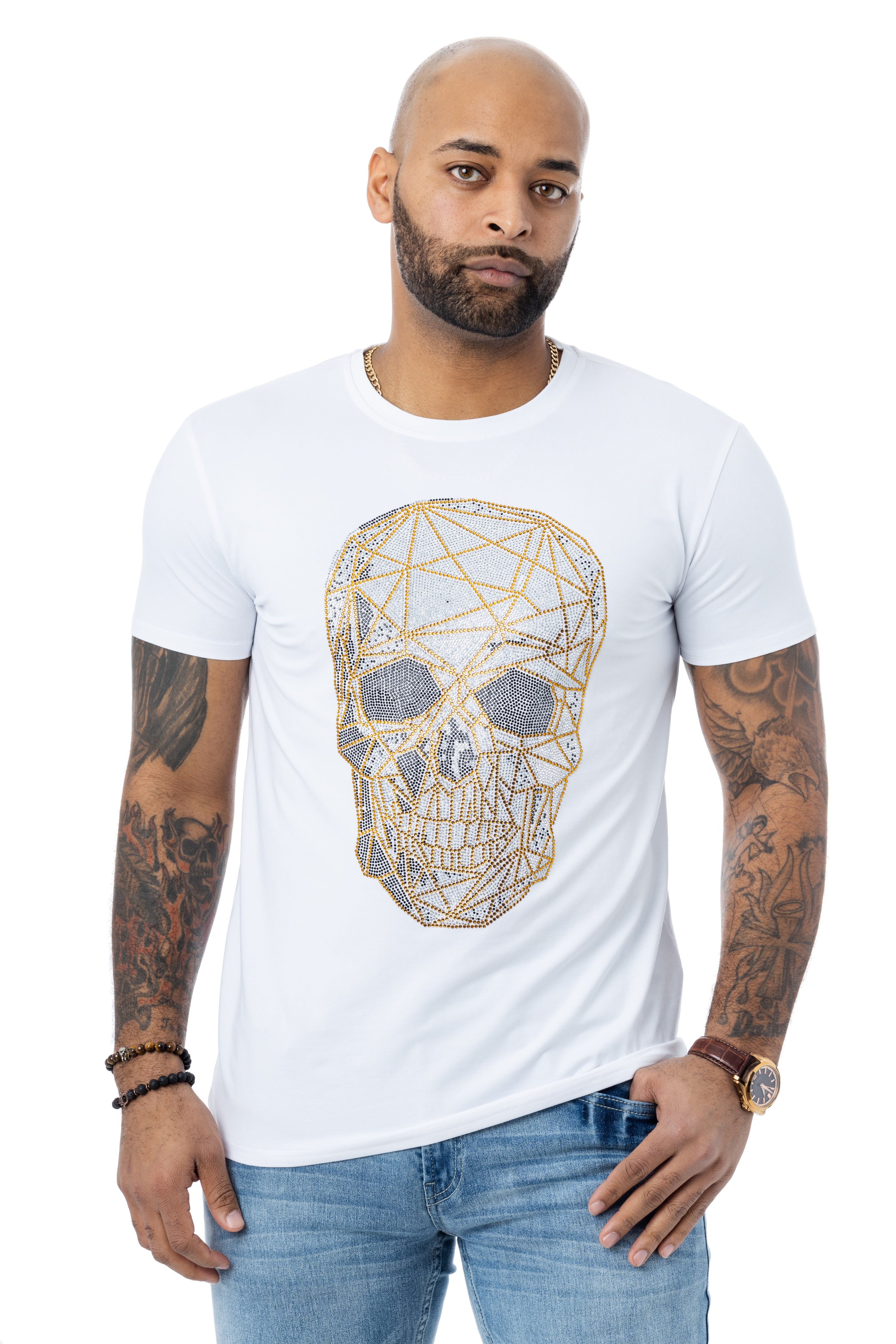 dommer Rejsende købmand ophavsret XRay Jeans Heads Or Tails Men's 3D Polygon Lined Skull Rhinestone Graphic T- Shirt – X-RAY JEANS